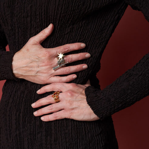 Ringset for Woman Sitting in an Armchair, 1990-1991 and Fiery Stripe Ringset (7 part), 2005