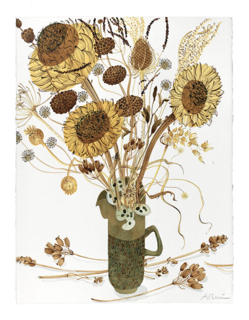 Coffee Pot with Garden Seedheads