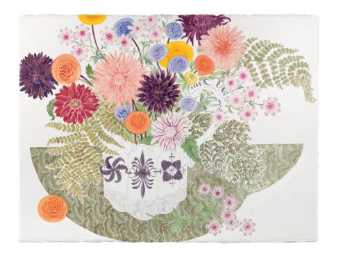 Dahlias, Astrantia and Fern