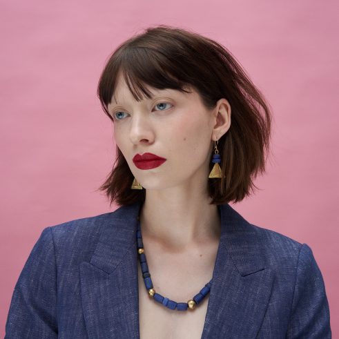 Lapis Lazuli & Gold Earrings II and Gold & Lapis Lazuli Necklace