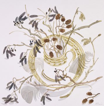 Cup with Catkins and Feathers
