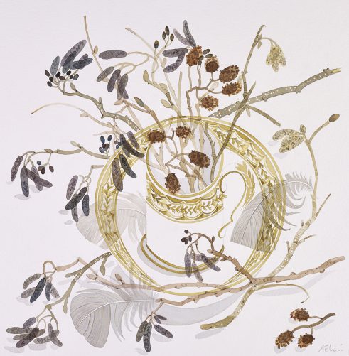 Cup with Catkins and Feathers