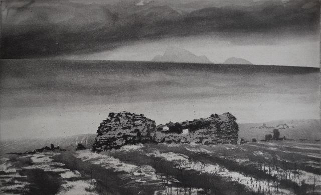 Norman Ackroyd, Sula from Rona - Ronans Chapel by | The Scottish Gallery
