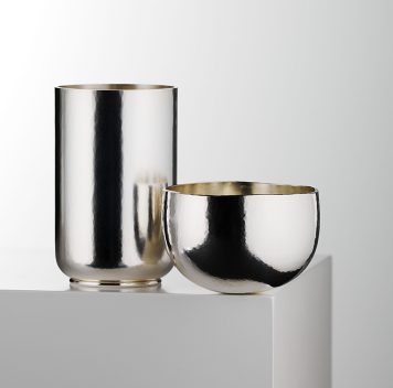 Tall Silver Beaker (2003) and Hammer Raised Silver Tumbler Cup (1997)