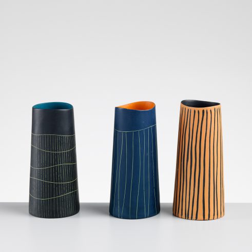 Black, Blue and Orange Striped Vases