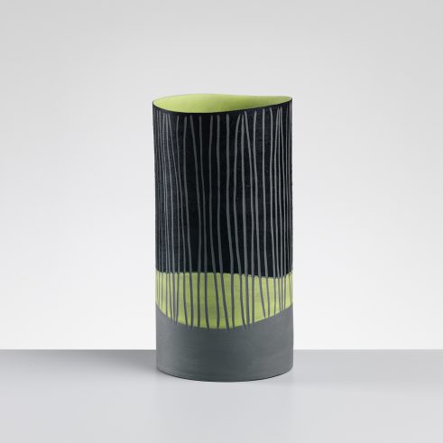Tall Oval Vase with Chartreuse Interior