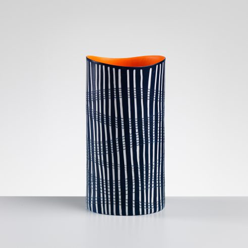 Tall Oval Vase with Orange Interior