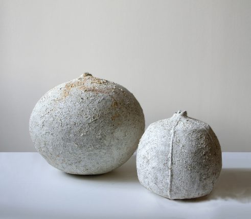 Large Poppy Tsubo Vase (textured round) & Extra Large Poppy Vase (faceted tall)