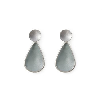 Silver Circle and Grey Concave Teardrop Earrings