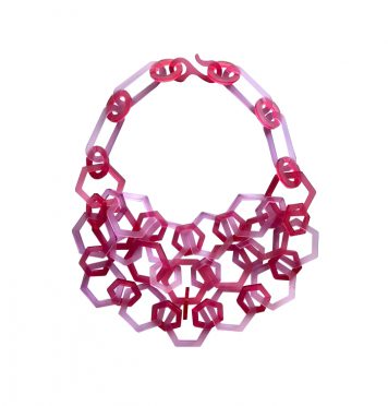 Violet Heather and Raspberry 3-Strand Hexagon Necklace
