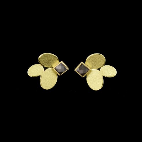 3 Ovals Gold Earrings with Diamonds