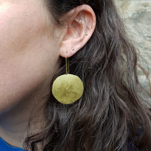 Hammered Sun Disc Earrings (modelled)