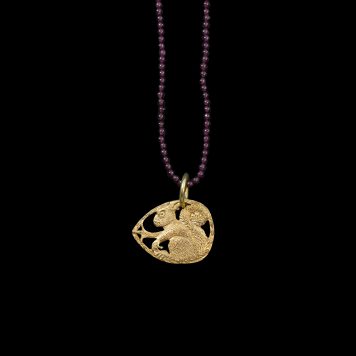 Red Squirrel in a Nut Pendant on Garnet Necklace