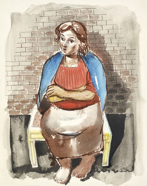 Market Day, Paris, Seated Woman in Front of Brick Wall