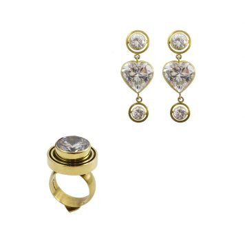 Glittering Hearts Earrings & Ring for Woman with Yellow Hair, Picasso’s Ladies Series