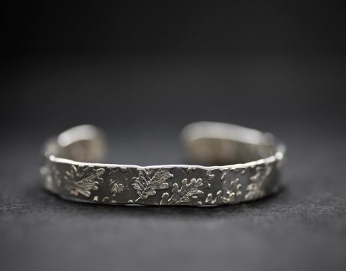 Oak Leaf Struck Silver Bangle