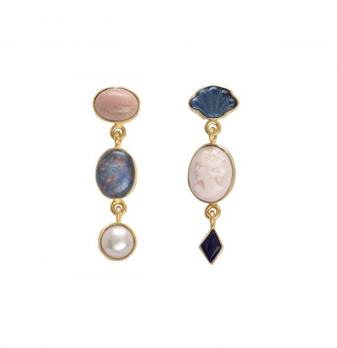 Three Charm Moving Drop Earrings