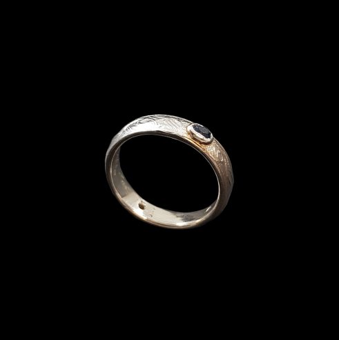 Fine Line Damascus Ring with Tiny Sapphires