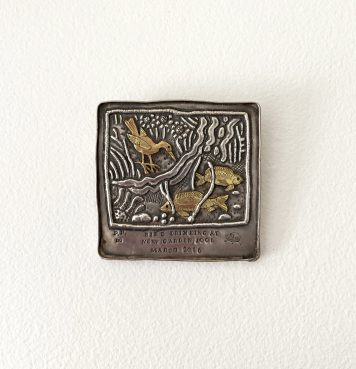 Yellow Bird Drinking at New Garden Pool Brooch