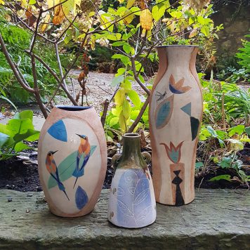 Ovoid Bird Vase, Stem Vase for Springtime, Tall Vase
