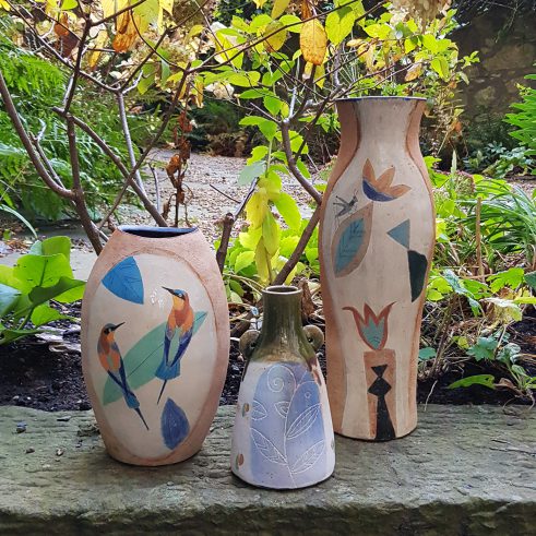 Ovoid Bird Vase, Stem Vase for Springtime, Tall Vase