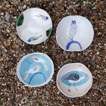 Two Bird Plate, Owl Plate, Guinea Fowl Plate I, Blue Bird Plate