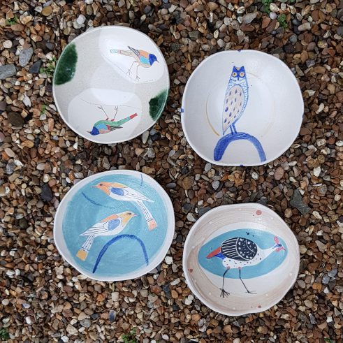 Two Bird Plate, Owl Plate, Guinea Fowl Plate I, Blue Bird Plate