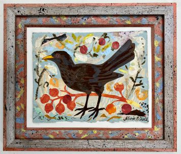 Hen Blackbird and Crabapples