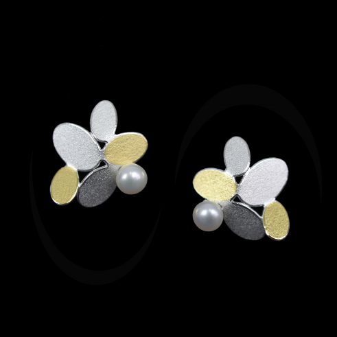 Mixed Ovals Flower Earrings with Pearl