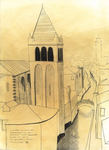 View from the Museo del Settecento to the Church of Saint Barnabas along the Rio de S. Barnaba