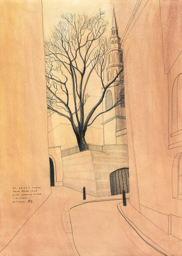 St Bride’s Church from Bride Lane with London Plane (Winter)