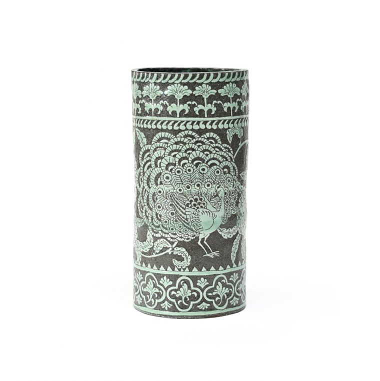 Large Cylinder Vase Peacock no.1 The Scottish Gallery