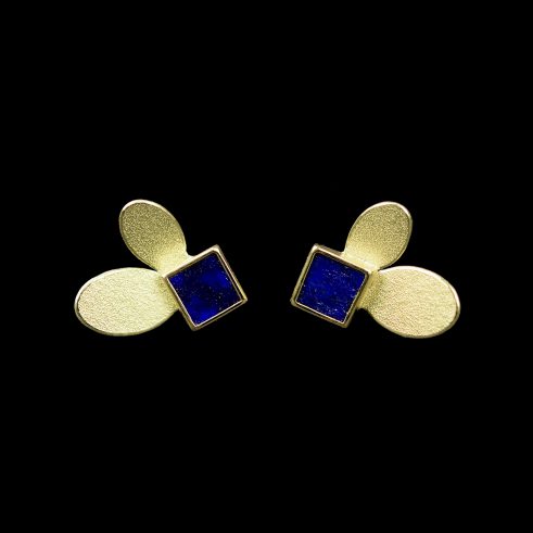 2 Ovals Gold Earrings with Lapis Lazuli