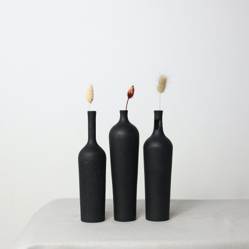 Set of Three Ebonised Oak Dried Flower Vases (#26)