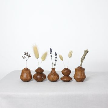 Set of Five Brown Oak Mini Dried Flower Vases (#55)
