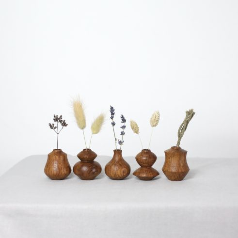 Set of Five Brown Oak Mini Dried Flower Vases (#55)