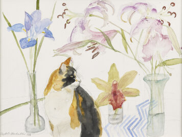Tortoiseshell Cat, Lilies and Iris