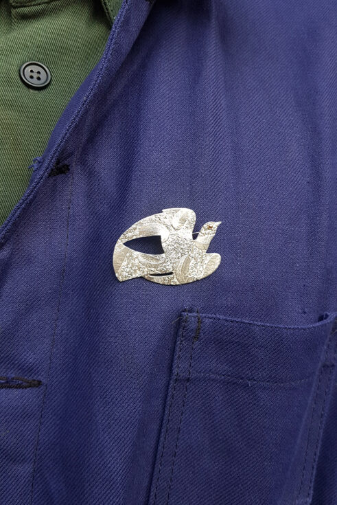 Silver Dove with Gold Bead Eye (modelled)