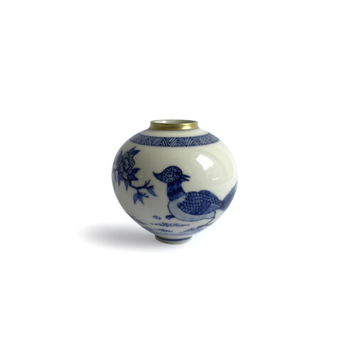 Moon Jar with Gold Rim – Running Pheasant