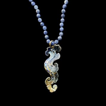 Large Enamelled Silver Wave Pendant