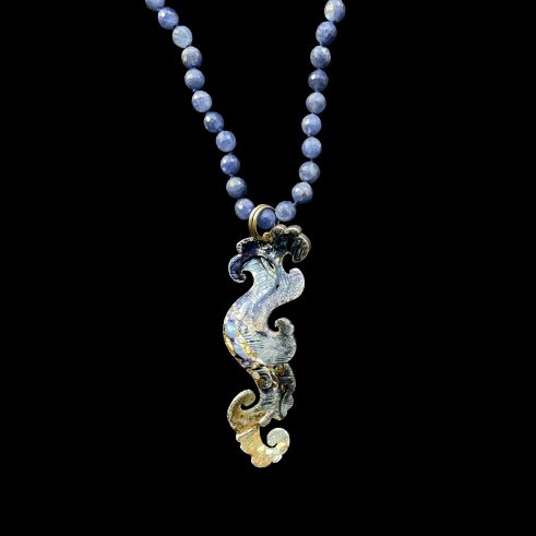 Large Enamelled Silver Wave Pendant