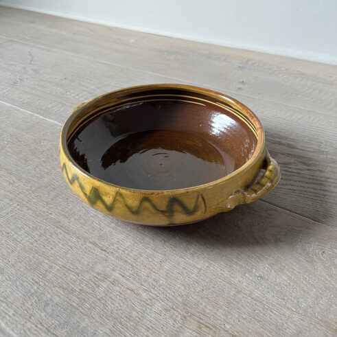 Handled Yellow Serving Dish (with green trail)