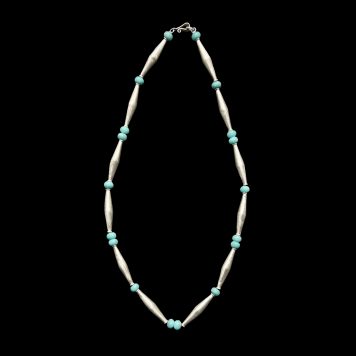 Precious White Metal Hollow Beads and Amazonite Necklace