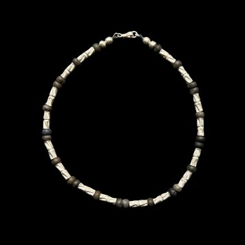 Precious White Metal Hollow Beads and Madagascan Jasper Necklace