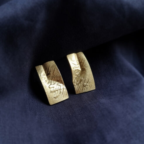 Impressed Abstract Texture Earrings III, Gold Variations Series