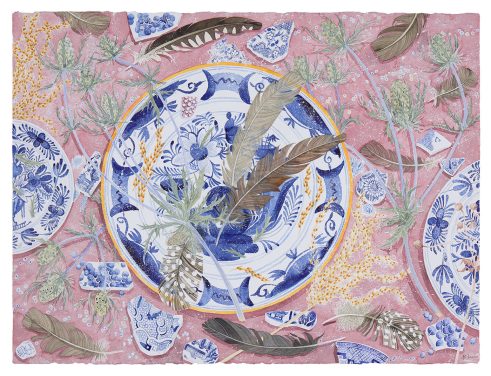Delft Blue with Sea Holly and Feathers