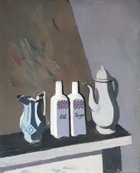 Still Life with Oil & Vinegar, Vase and Coffeepot