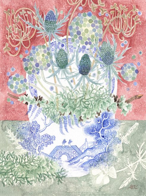 China Cup with Seedheads and Lichen