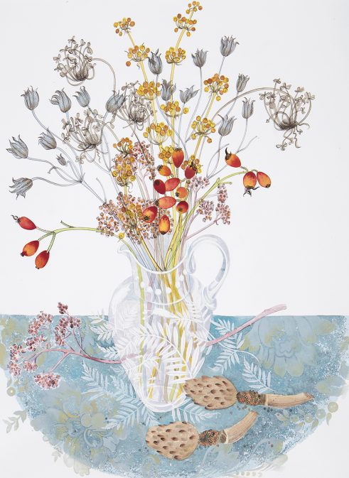 Fern Jug with Rosehips