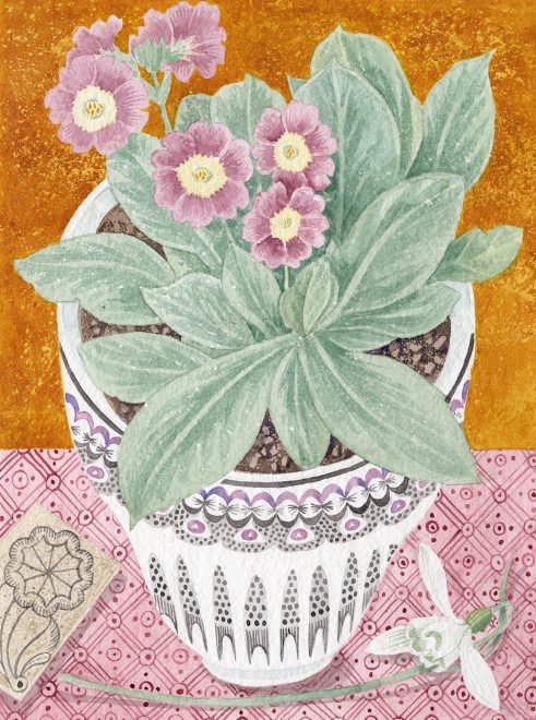 Bawden Bowl with Auricula and Snowdrop